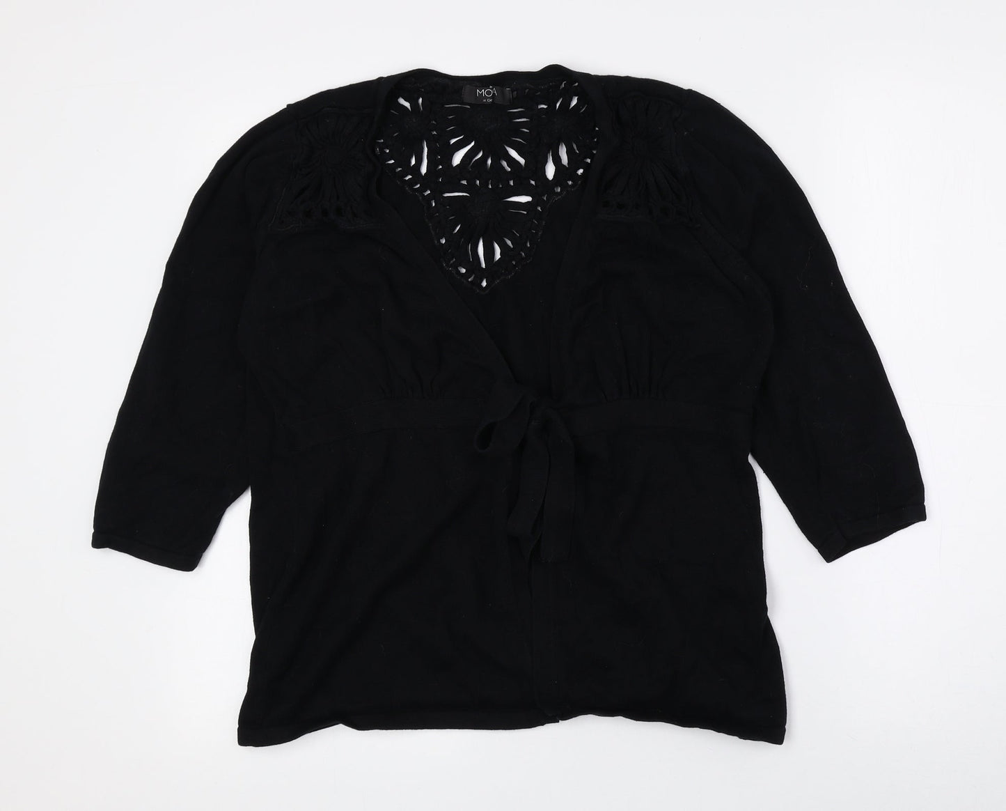 Moda Womens Black V-Neck 100% Cotton Cardigan Jumper Size 18 - Tie String
