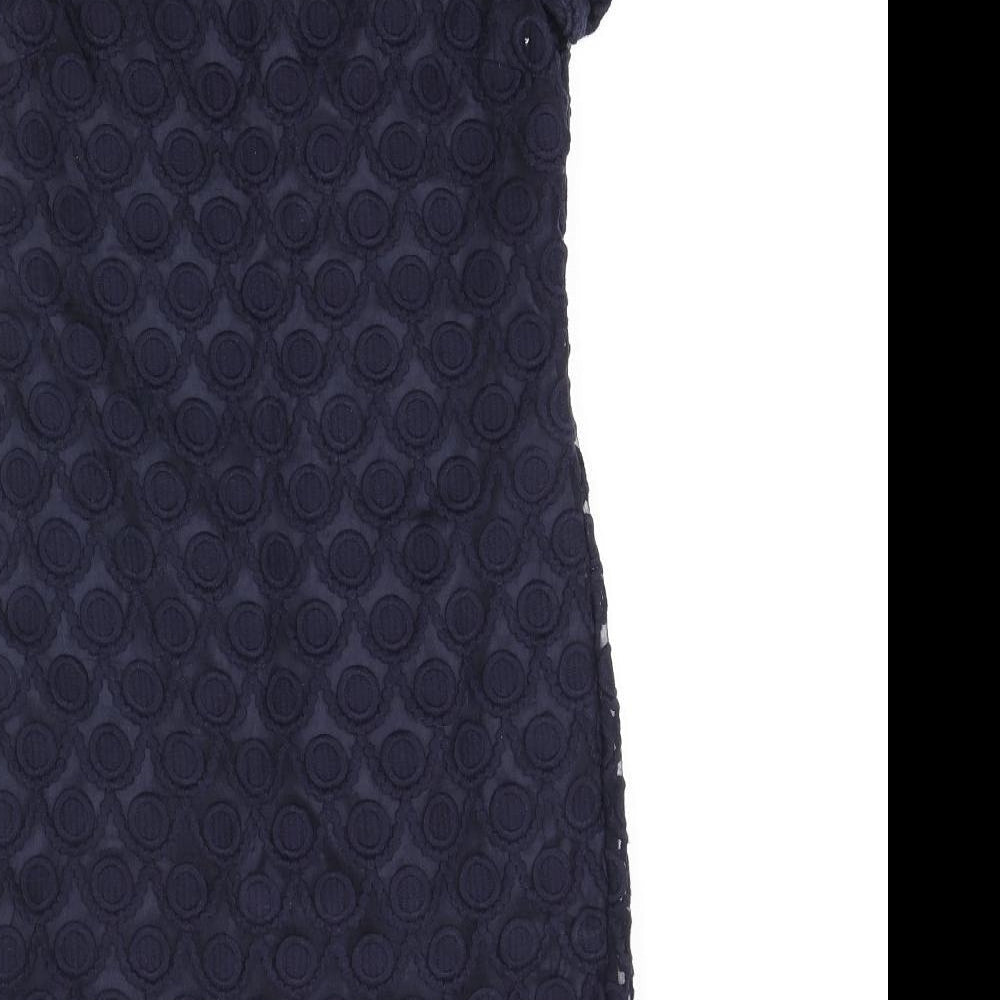 Monsoon Womens Blue Nylon Pencil Dress Size 8 Round Neck Zip - Lace Overlay Dress