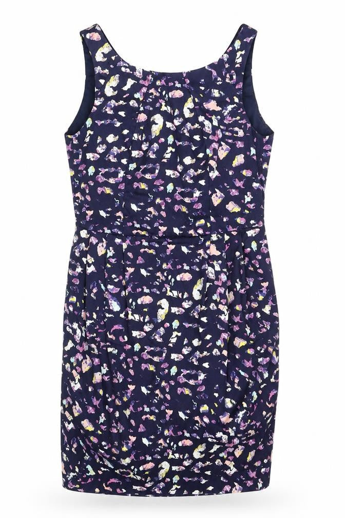 Coast Womens Blue Geometric Cotton Pencil Dress Size 8 Boat Neck Zip
