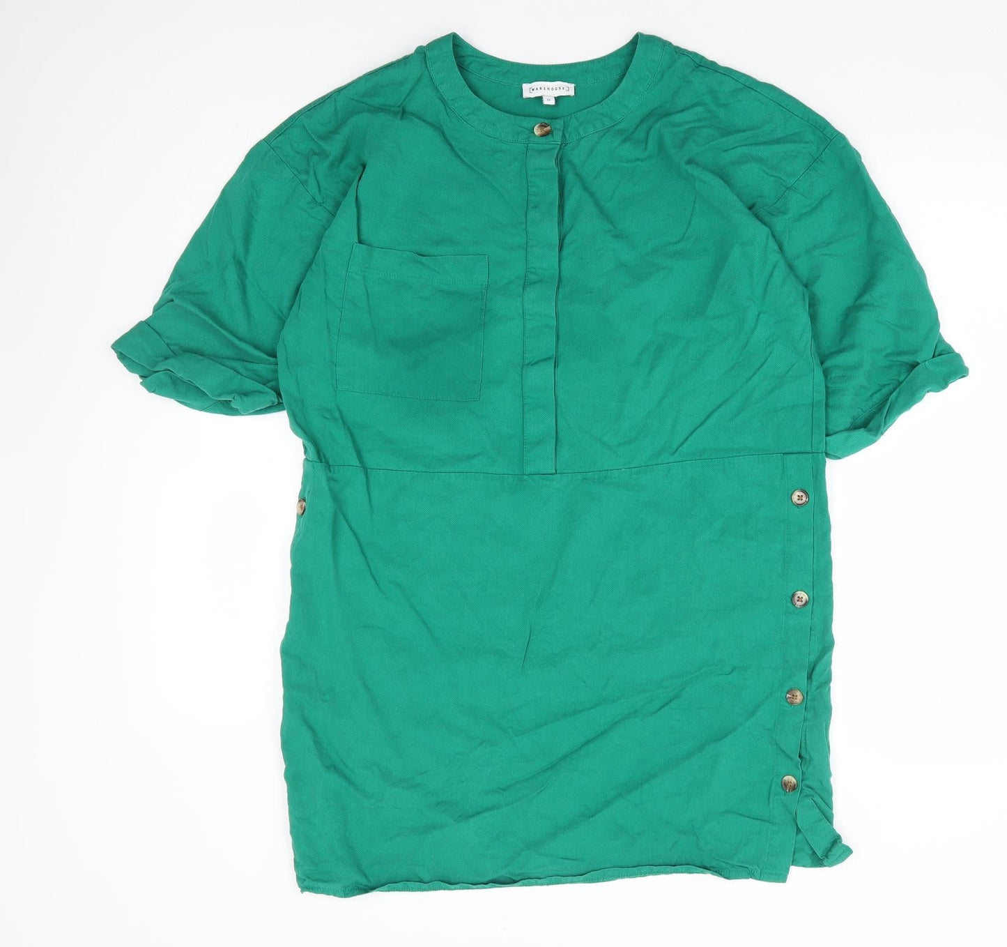 Warehouse Womens Green Viscose Shift Size 12 Round Neck Button