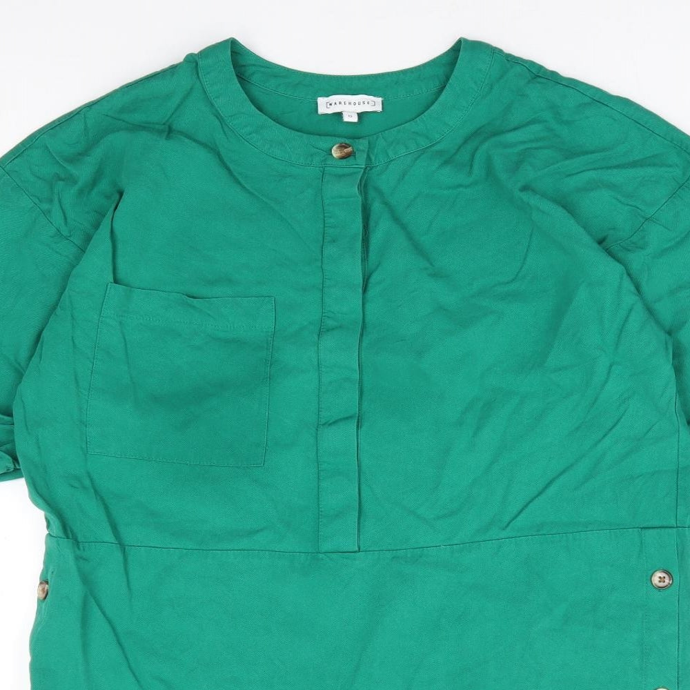 Warehouse Womens Green Viscose Shift Size 12 Round Neck Button