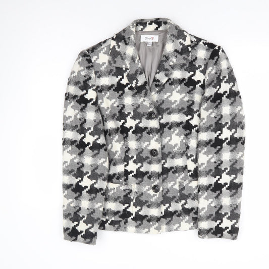 Oscar B Womens Black Geometric Jacket Blazer Size 14 Button