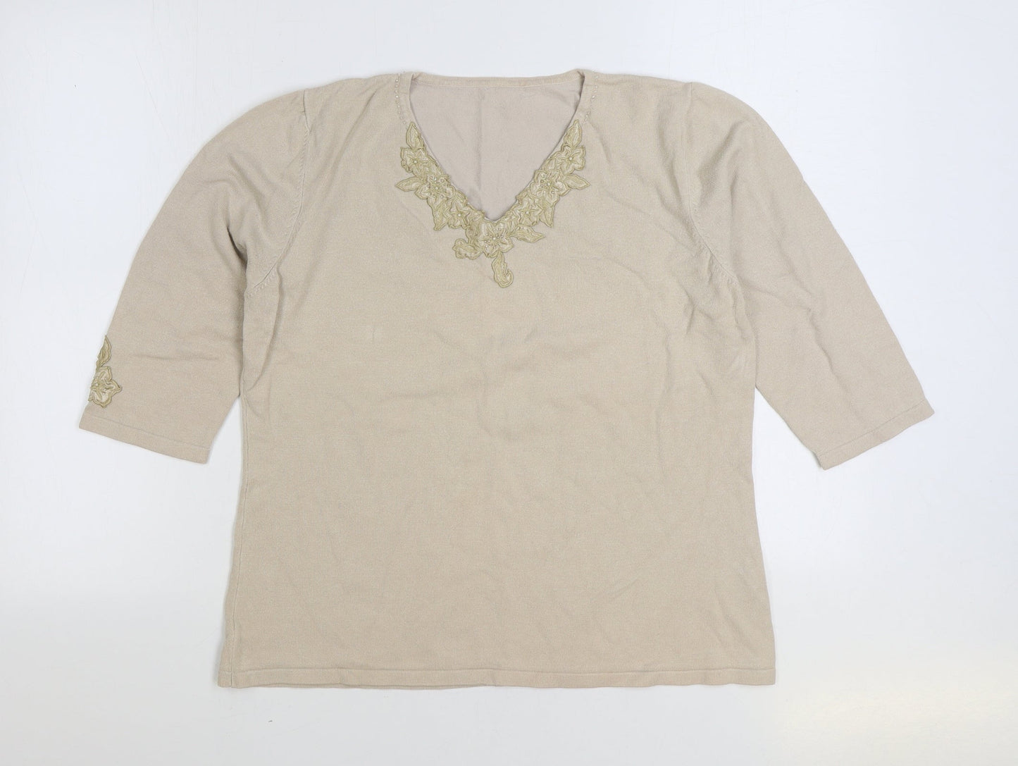Sky Womens Beige V-Neck Viscose Pullover Jumper Size 4