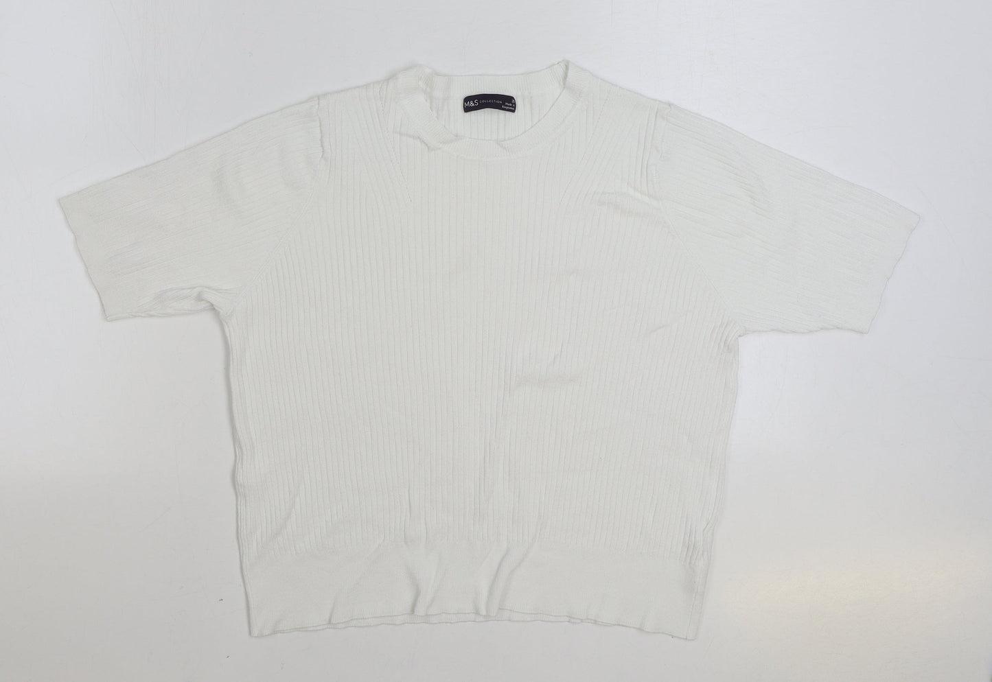 Marks and Spencer Womens White Round Neck Viscose Pullover Jumper Size 20