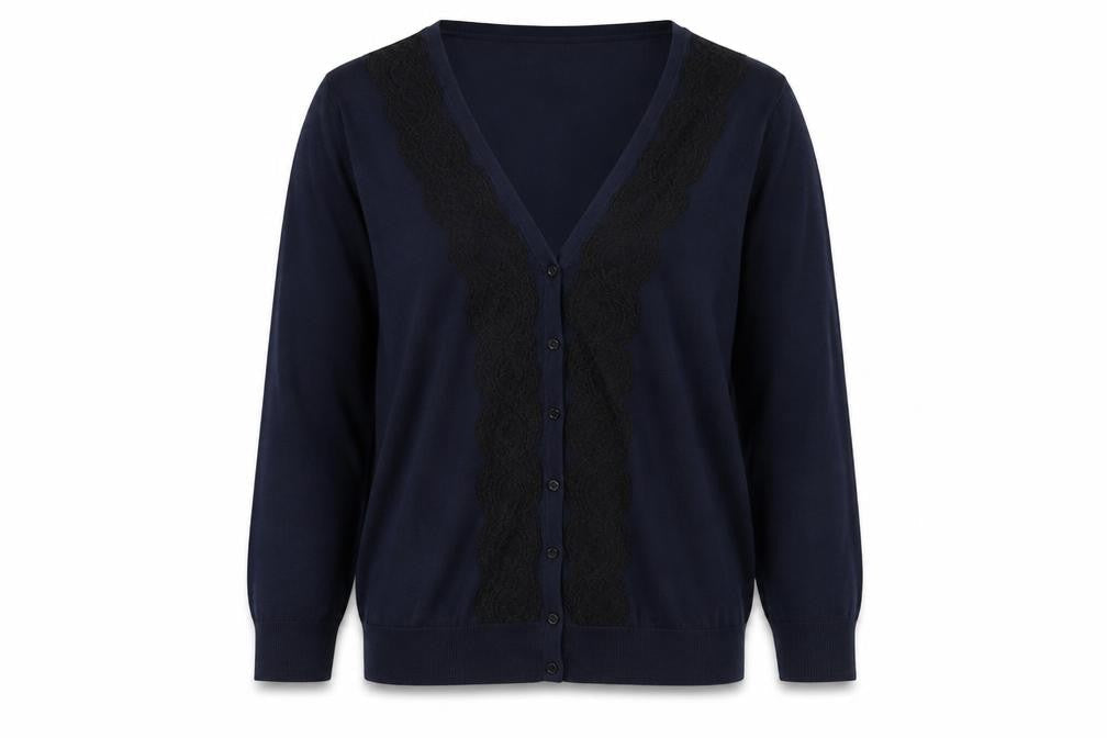 H&M Womens Blue V-Neck Cotton Cardigan Jumper Size M - Lace Detail
