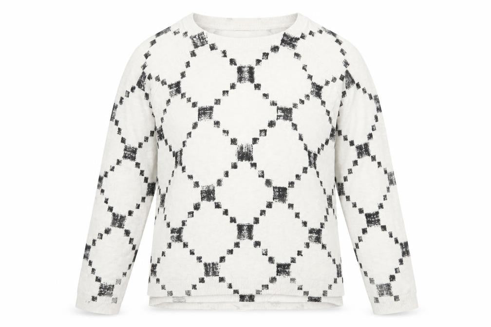 Marks and Spencer Womens Beige Round Neck Geometric Viscose Pullover Jumper Size 12