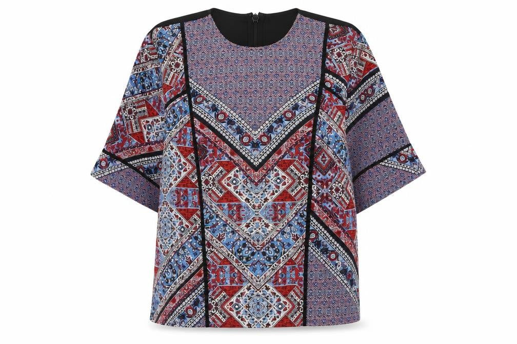 Topshop Womens Multicoloured Geometric Polyester Basic Blouse Size 8 Round Neck