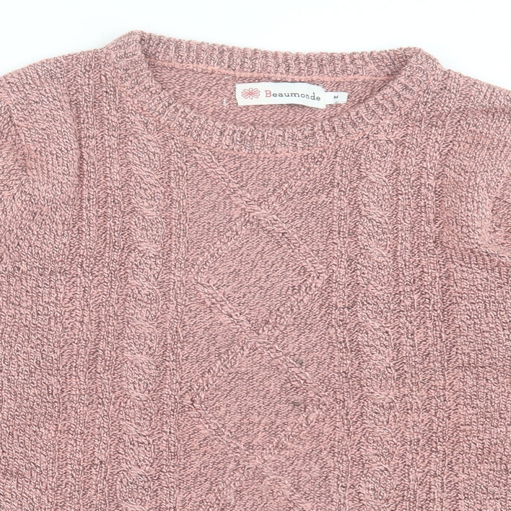 Beaumonde Womens Pink Crew Neck Acrylic Pullover Jumper Size M
