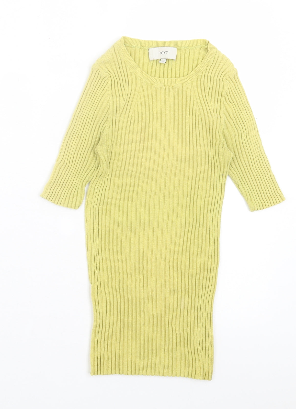 NEXT Womens Yellow Cotton Basic T-Shirt Size 10 Crew Neck - Lettuce Edging