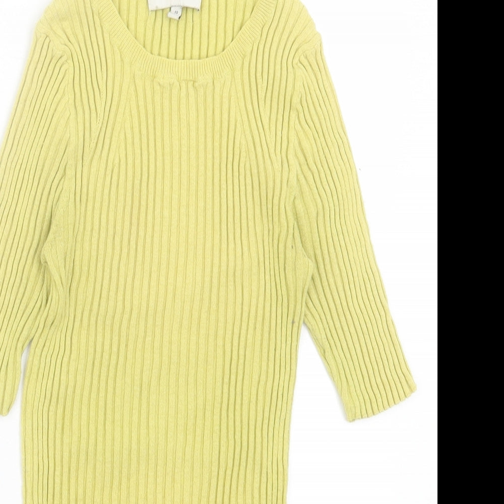 NEXT Womens Yellow Cotton Basic T-Shirt Size 10 Crew Neck - Lettuce Edging