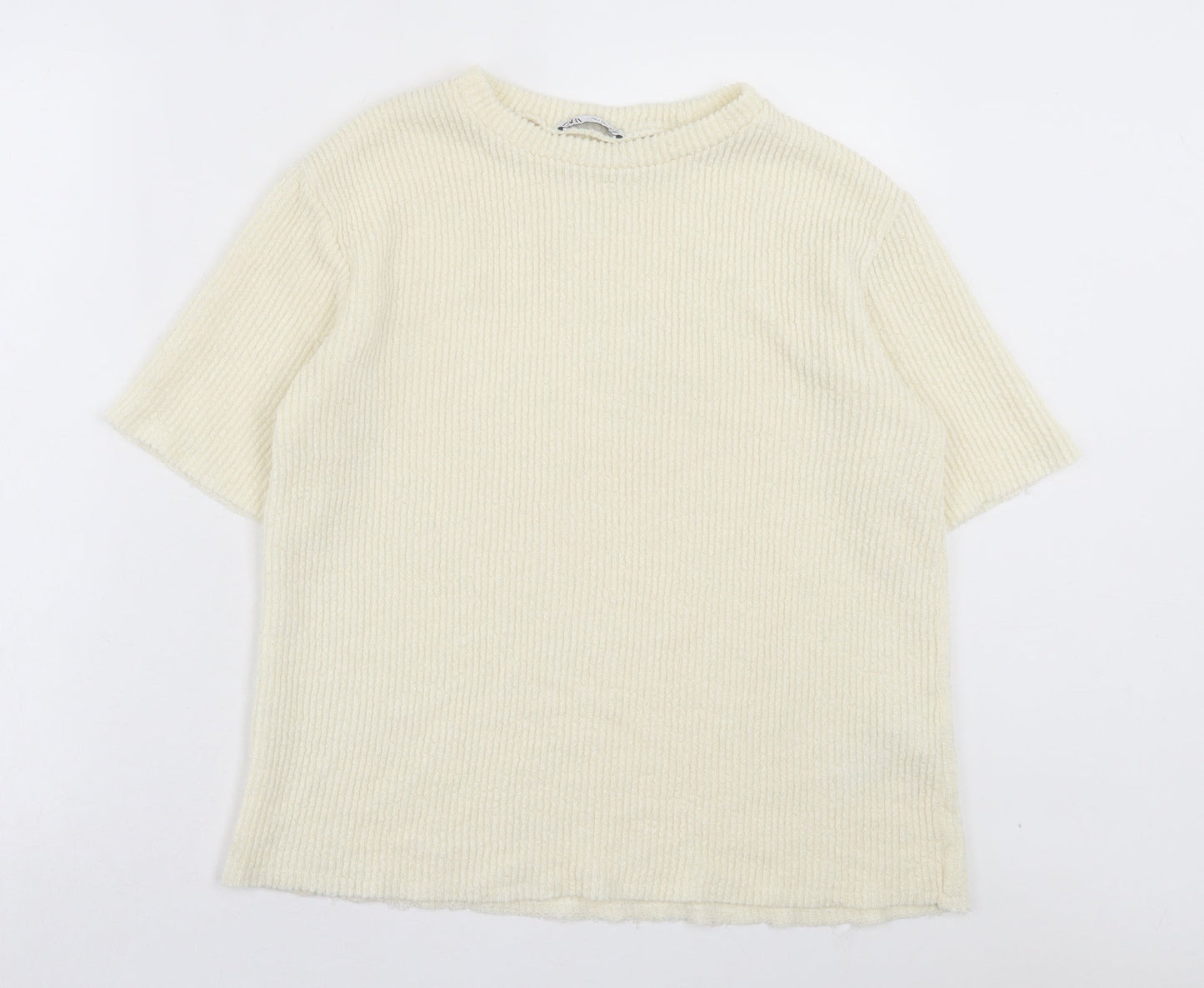 Zara Womens Ivory Crew Neck Acrylic Pullover Jumper Size S