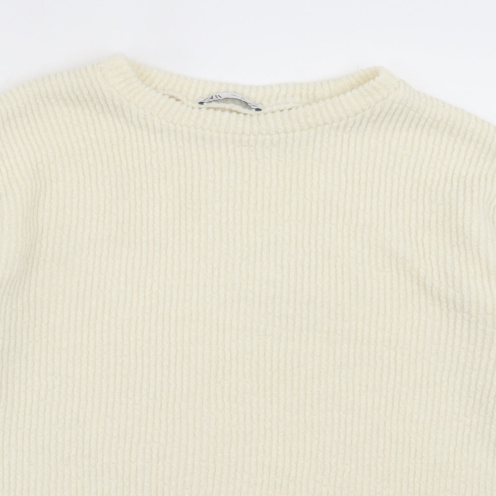 Zara Womens Ivory Crew Neck Acrylic Pullover Jumper Size S