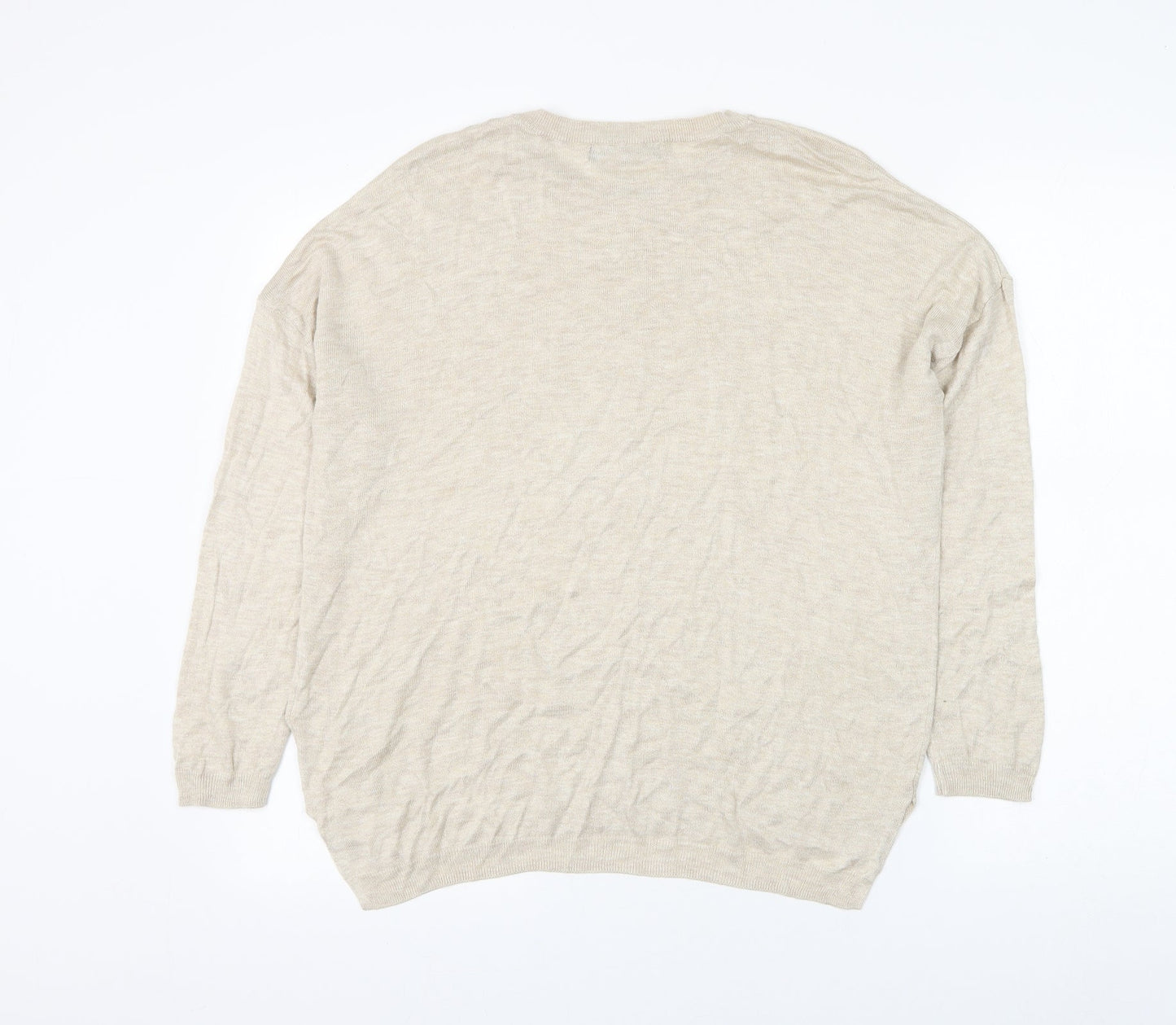 Marks and Spencer Womens Beige Round Neck Viscose Pullover Jumper Size L