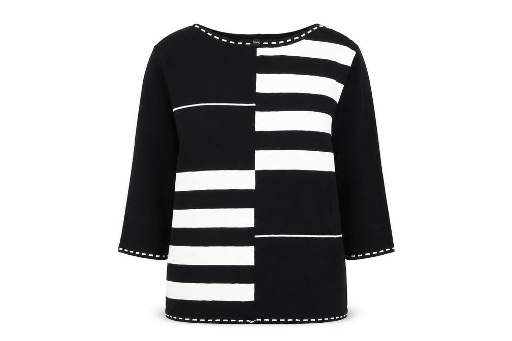 Ellie Louise Womens Black Round Neck Striped Viscose Pullover Jumper Size 14