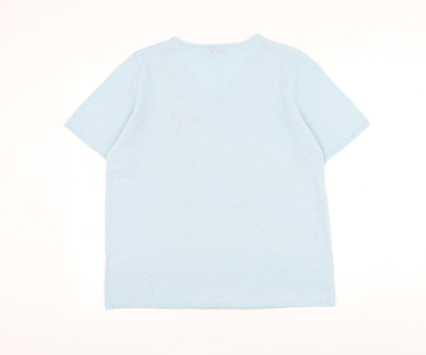 Bonmarché Womens Blue V-Neck Acrylic Pullover Jumper Size M - Flower