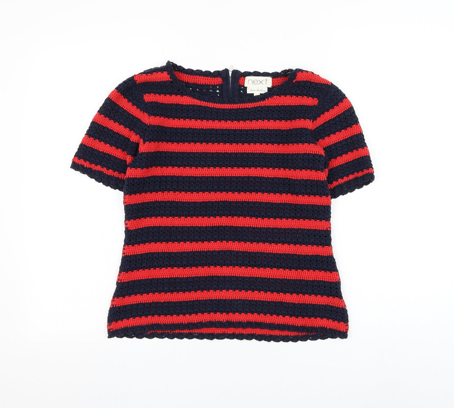 NEXT Womens Blue Round Neck Striped Cotton Pullover Jumper Size 8