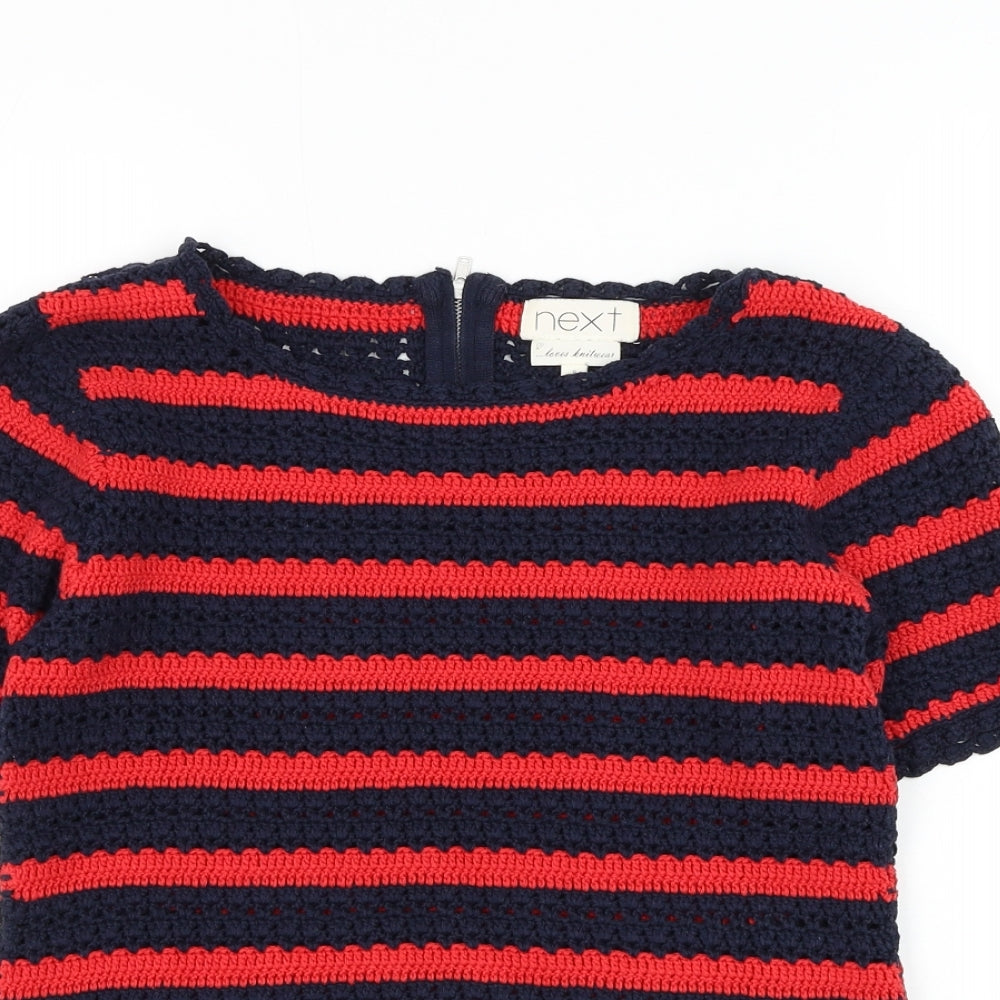 NEXT Womens Blue Round Neck Striped Cotton Pullover Jumper Size 8