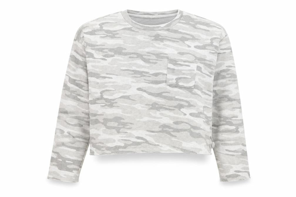 Wild Skye Womens Grey Camouflage Cotton Pullover Sweatshirt Size M Pullover - Cropped
