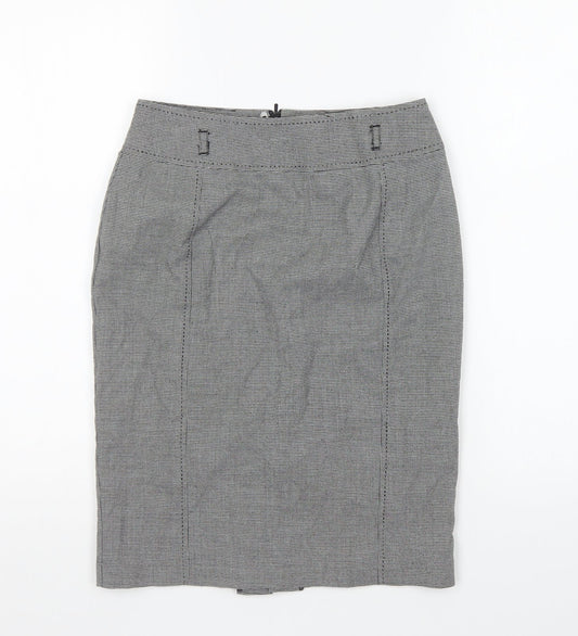 Marks and Spencer Womens Black Geometric Polyester Straight & Pencil Skirt Size 6 - Houndstooth print.