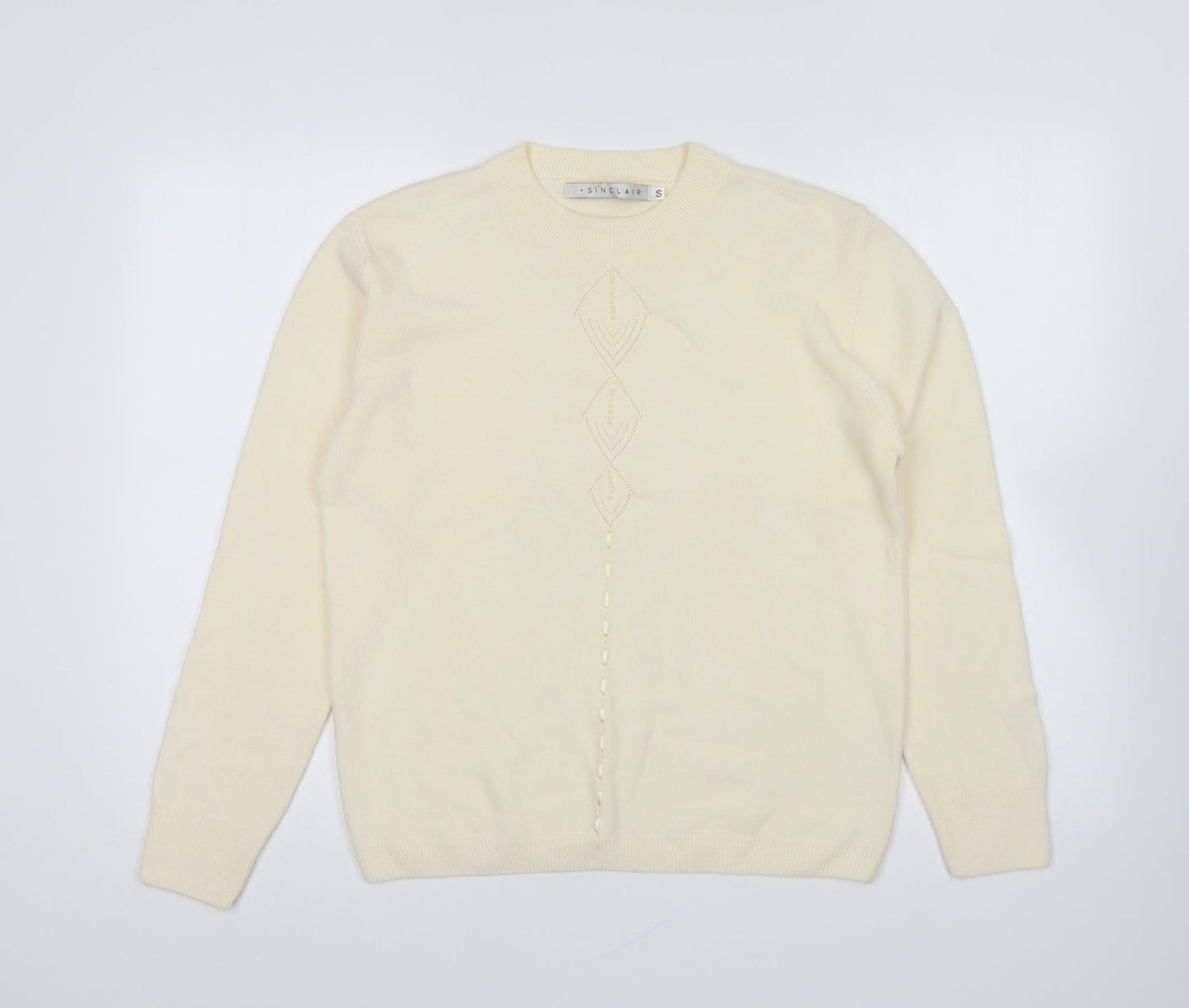 Sinclair Womens Ivory Crew Neck Acrylic Pullover Jumper Size S