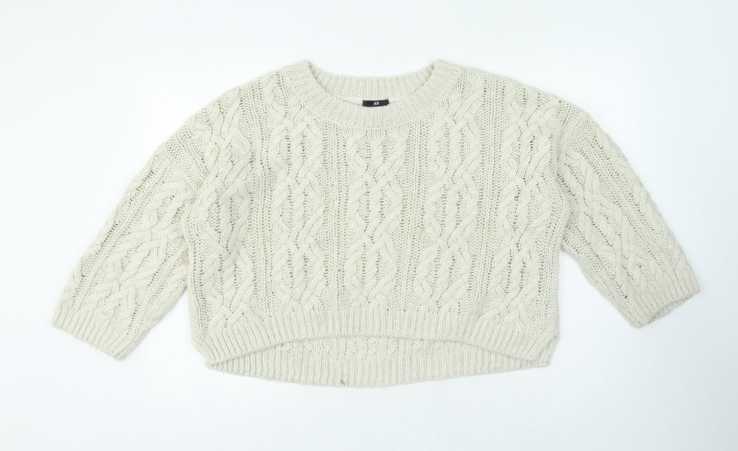 H&M Womens Beige Crew Neck Acrylic Pullover Jumper Size M