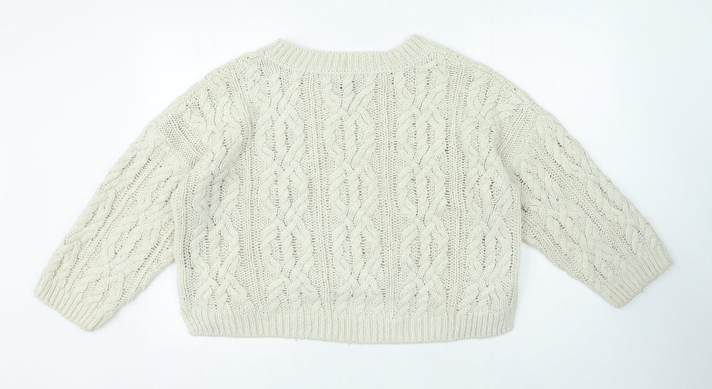 H&M Womens Beige Crew Neck Acrylic Pullover Jumper Size M