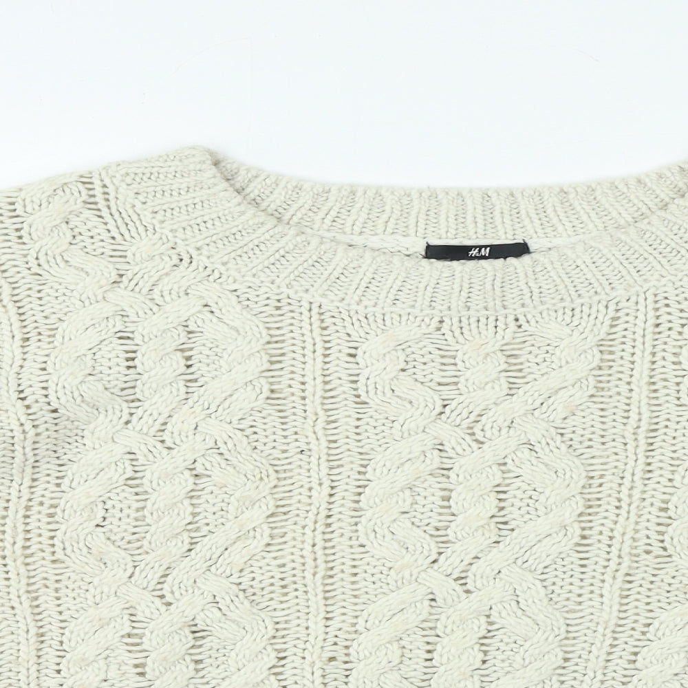 H&M Womens Beige Crew Neck Acrylic Pullover Jumper Size M