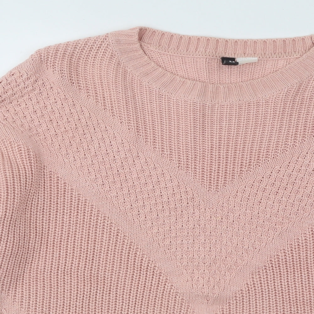 Divided by H&M Womens Pink Round Neck Acrylic Pullover Jumper Size S