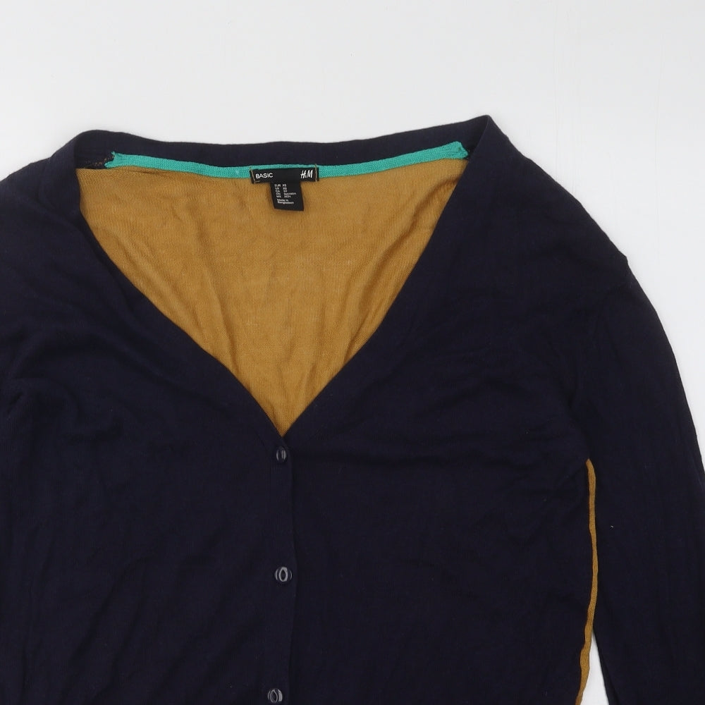H&M Womens Blue V-Neck Viscose Cardigan Jumper Size XS