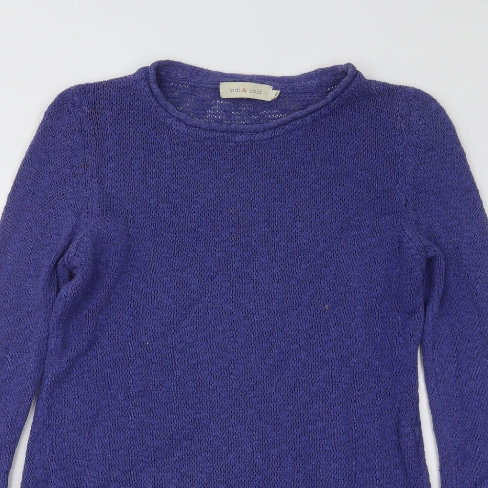 Indi & Cold Womens Purple Round Neck Cotton Pullover Jumper Size S