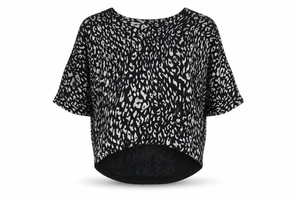 Casamia Womens Black Boat Neck Animal Print Acrylic Pullover Jumper Size L - Batwing