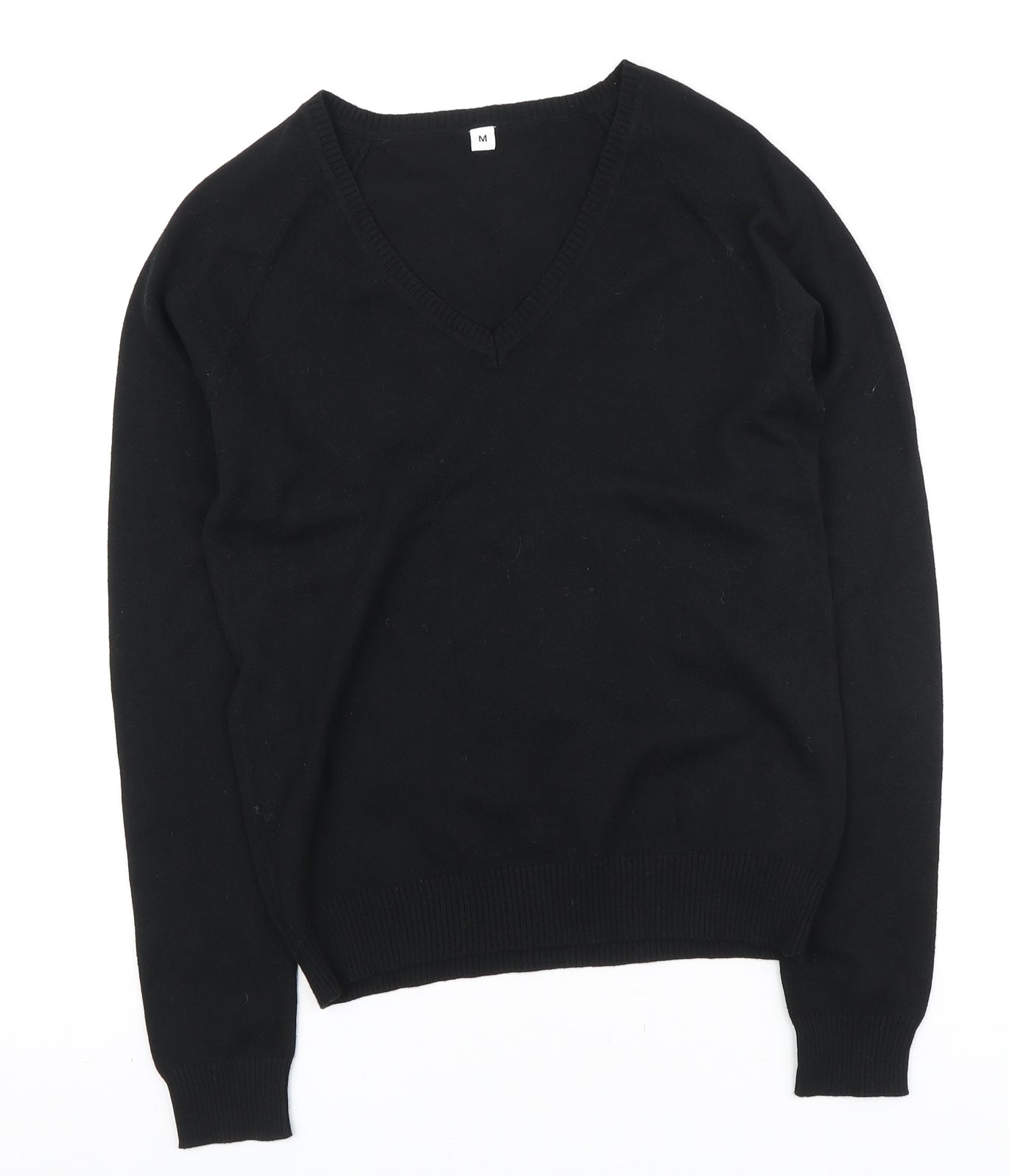 Preworn Womens Black V-Neck Cotton Pullover Jumper Size M