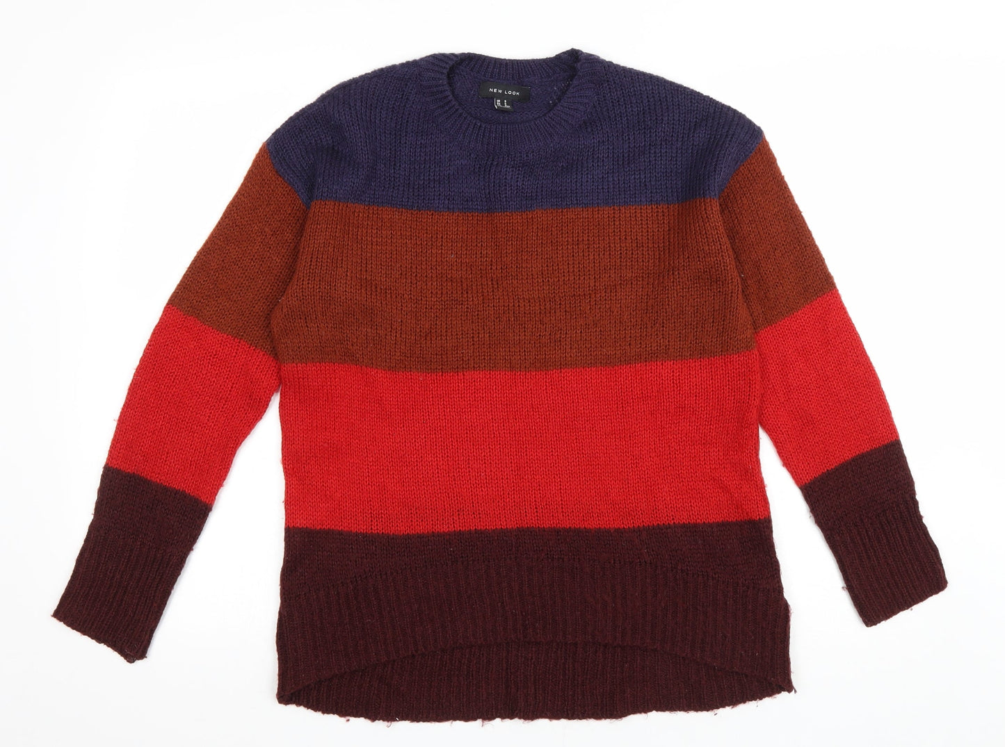 New Look Womens Multicoloured Round Neck Striped Acrylic Pullover Jumper Size S