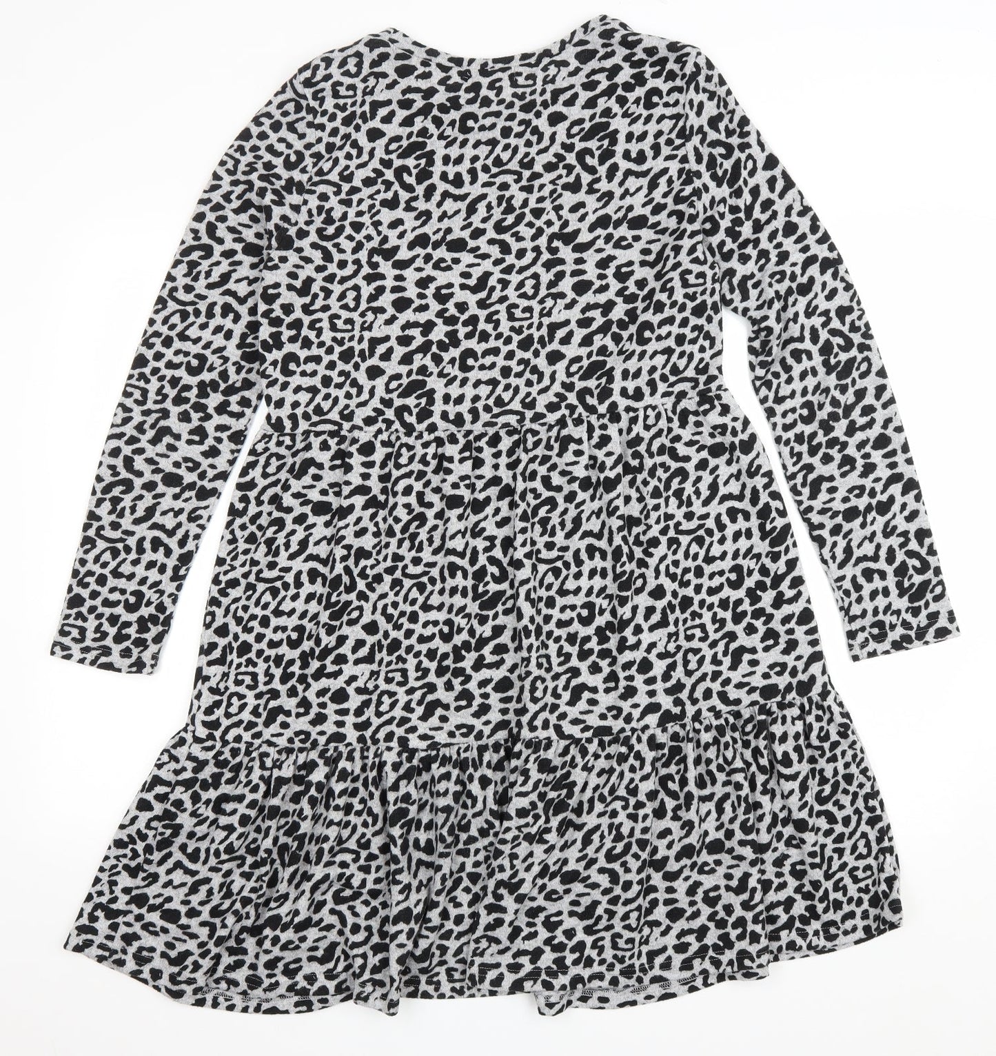 Quiz Womens Grey Animal Print Polyester A-Line Size 10 Scoop Neck Pullover - Leopard