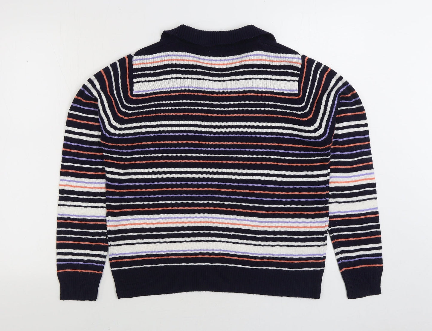 EWM Womens Multicoloured Collared Striped Acrylic Pullover Jumper Size M