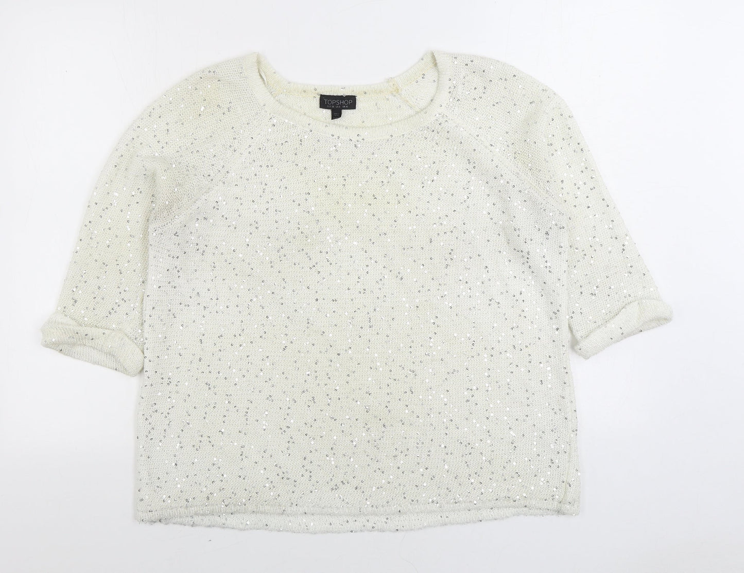 Topshop Womens Ivory Boat Neck Polyester Pullover Jumper Size 10
