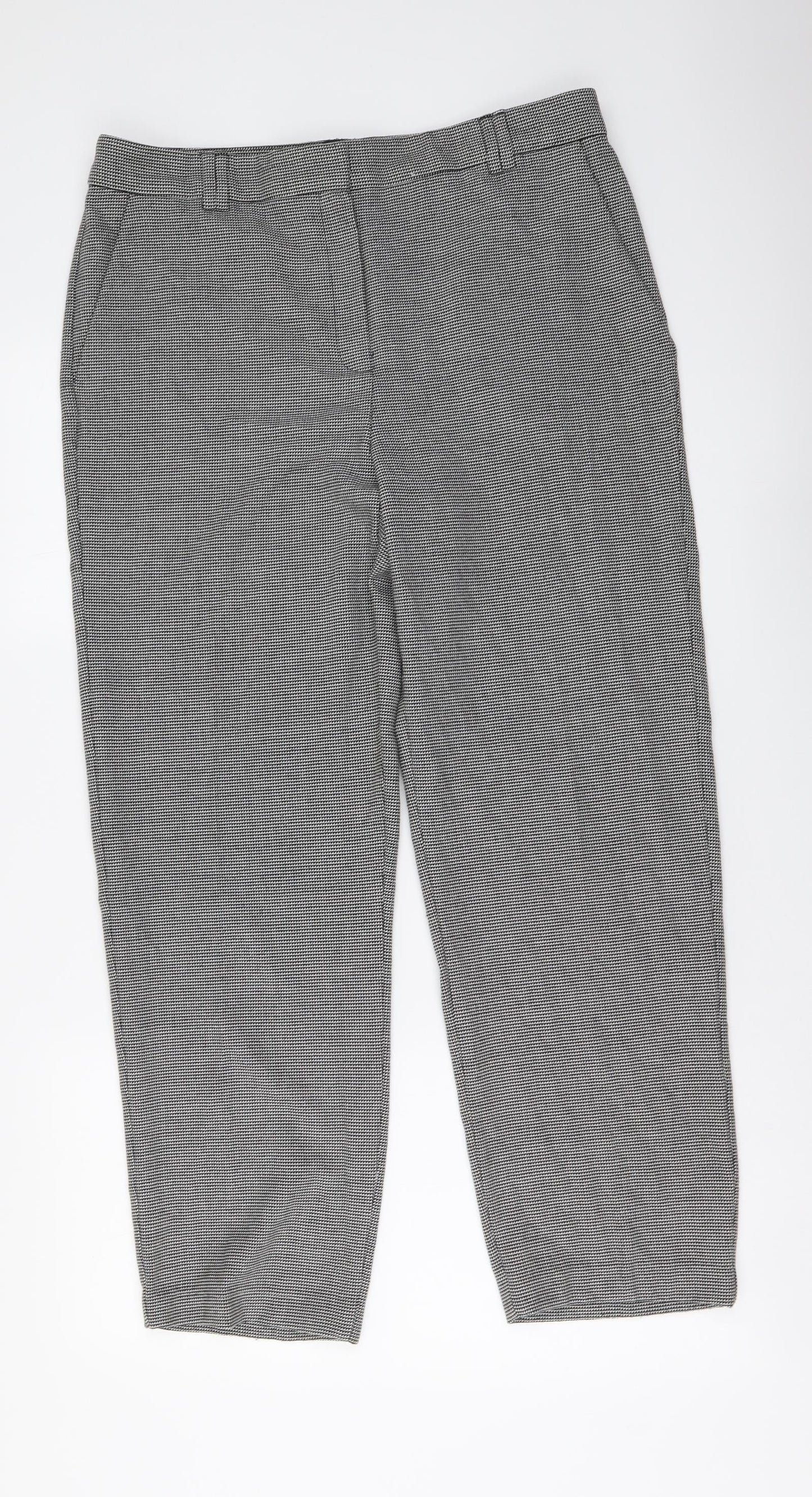 Marks and Spencer Womens Grey Geometric Polyester Trousers Size 12 L27 in Regular Button