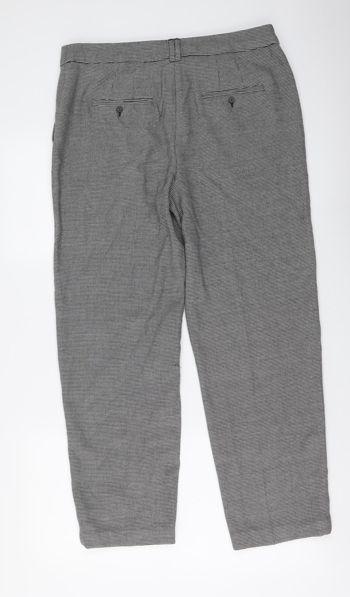 Marks and Spencer Womens Grey Geometric Polyester Trousers Size 12 L27 in Regular Button