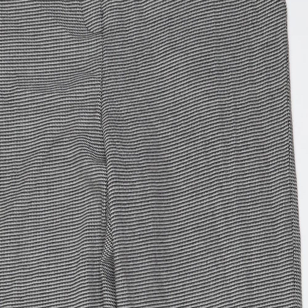 Marks and Spencer Womens Grey Geometric Polyester Trousers Size 12 L27 in Regular Button