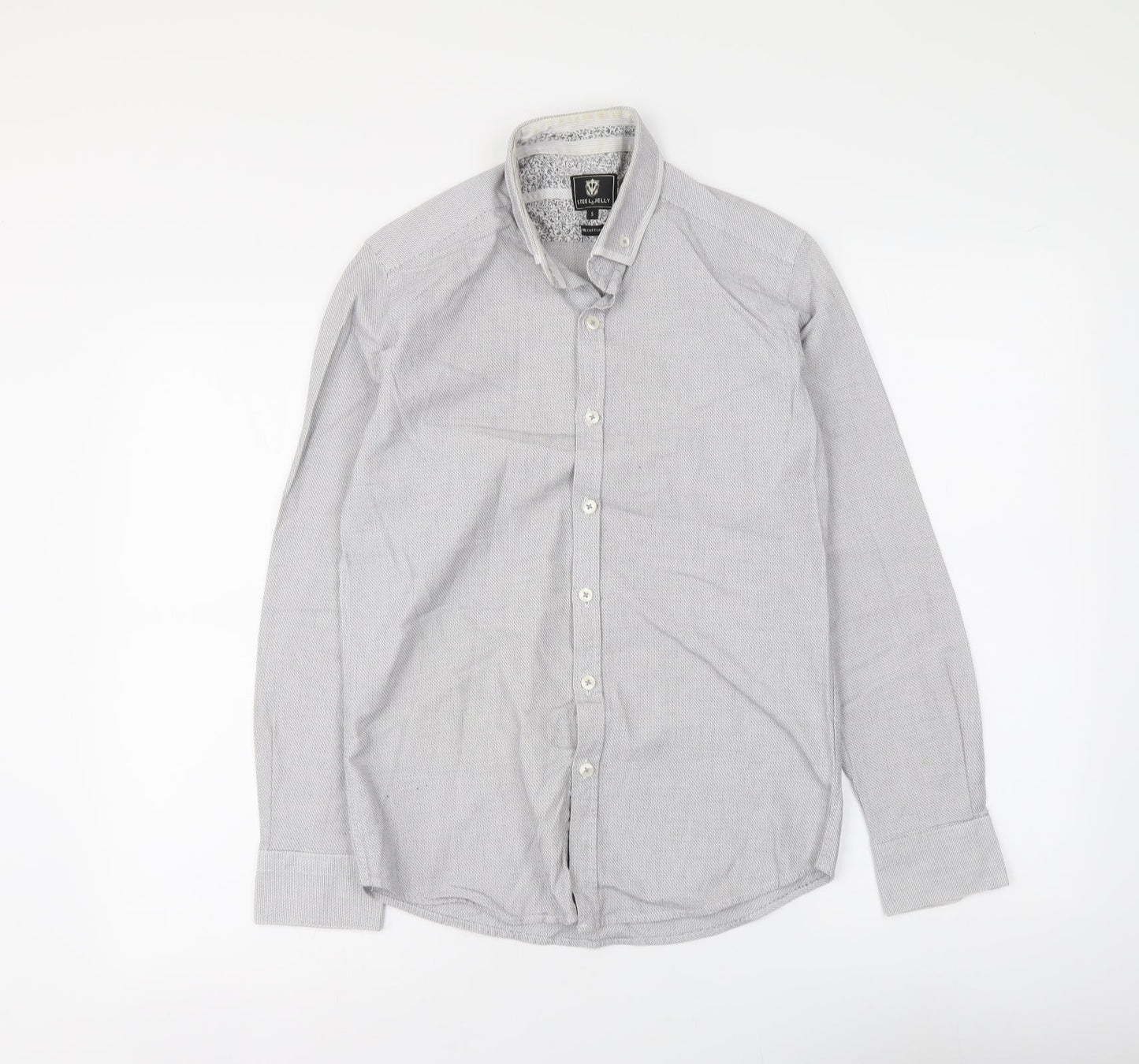 Steel & Jelly Mens Grey Polyester Button-Up Size S Collared Button