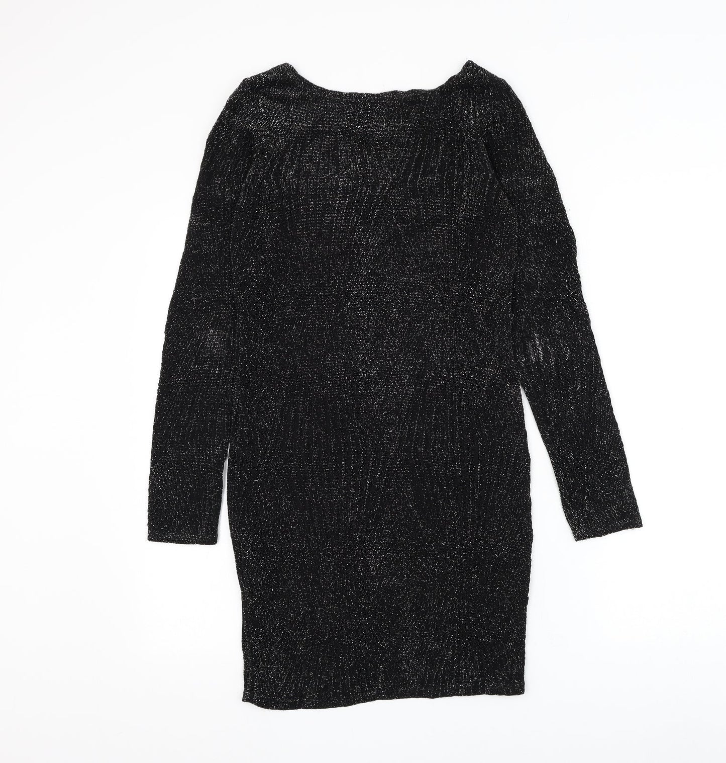 Must Womens Black Geometric Polyester Bodycon Size S Round Neck Pullover