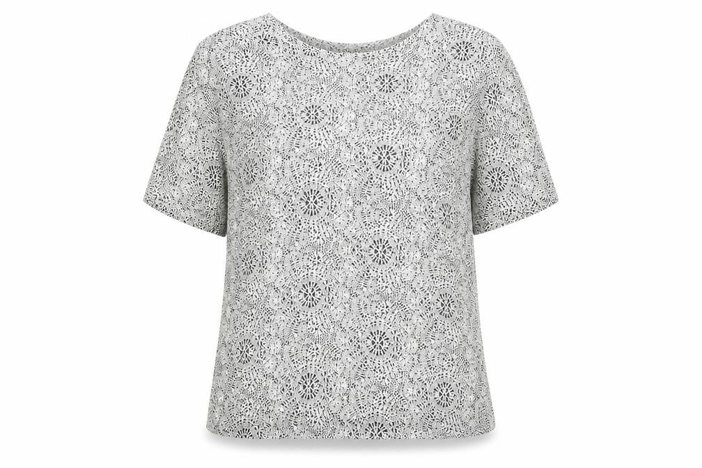 Preworn Womens Grey Geometric Polyester Basic Blouse Size M Round Neck