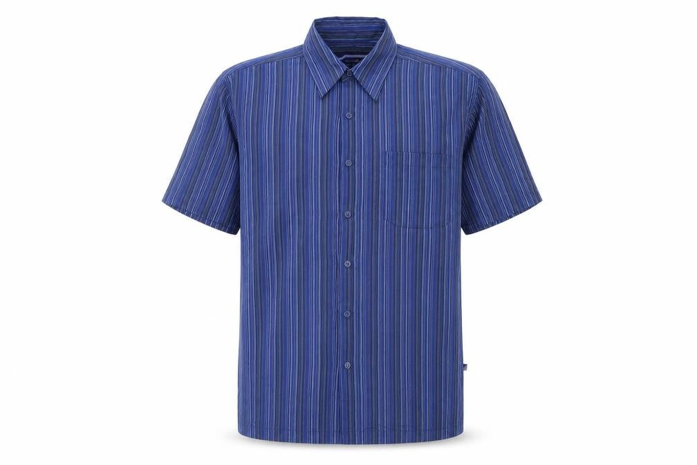 Innocenti Mens Blue Striped Polyester Button-Up Size M Collared Button