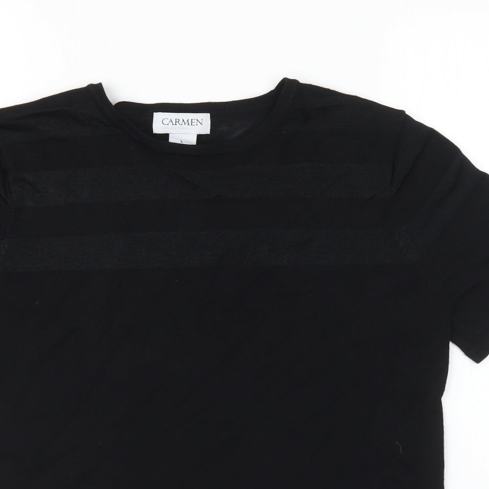 Carmen Womens Black Round Neck Rayon Pullover Jumper Size L