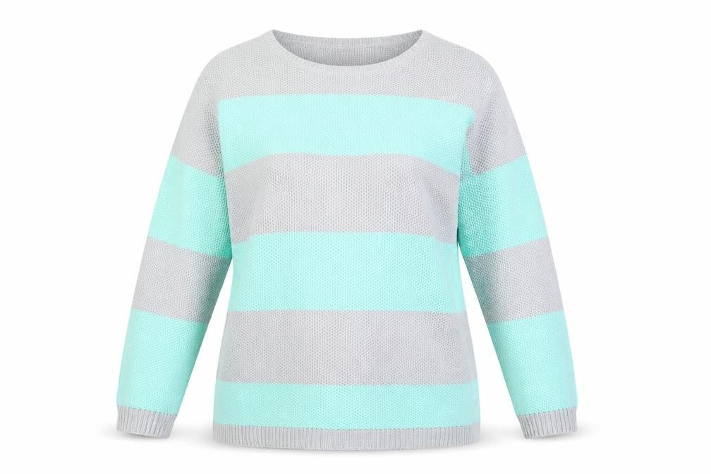 Love Knitwear Womens Blue Round Neck Striped Acrylic Pullover Jumper Size 14