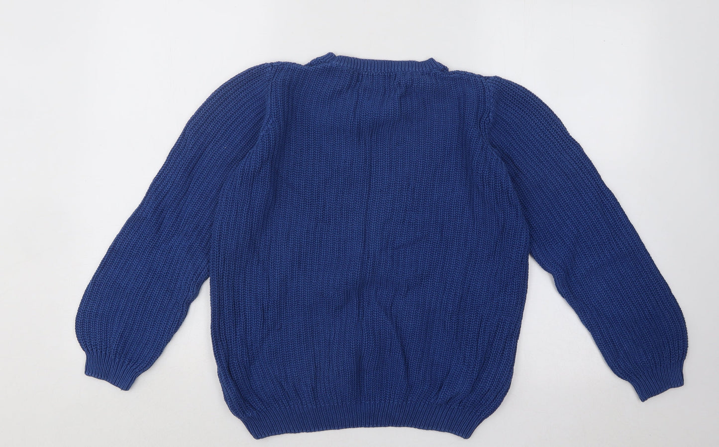 EWM Womens Blue Square Neck Cotton Pullover Jumper Size 12