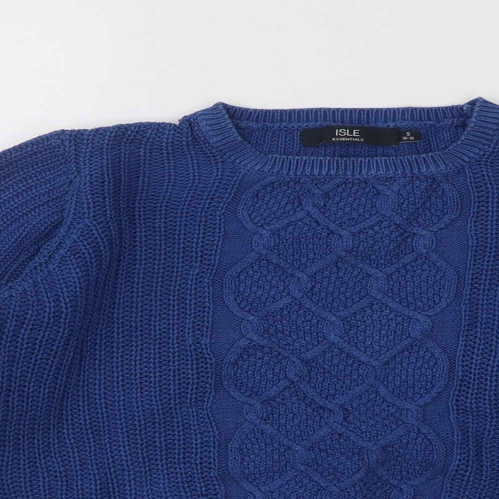 EWM Womens Blue Square Neck Cotton Pullover Jumper Size 12