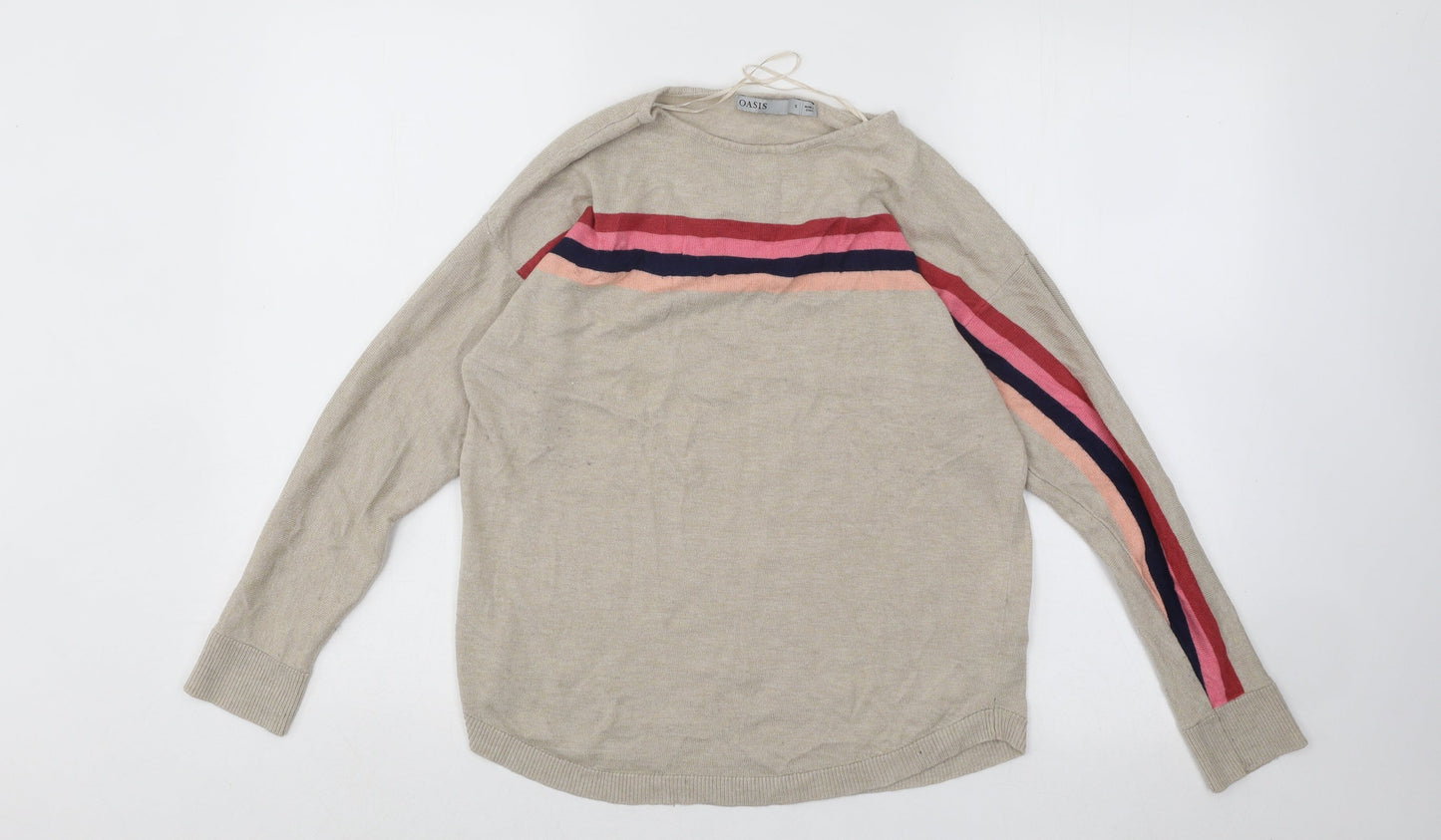 Oasis Womens Beige Round Neck Polyester Pullover Jumper Size S