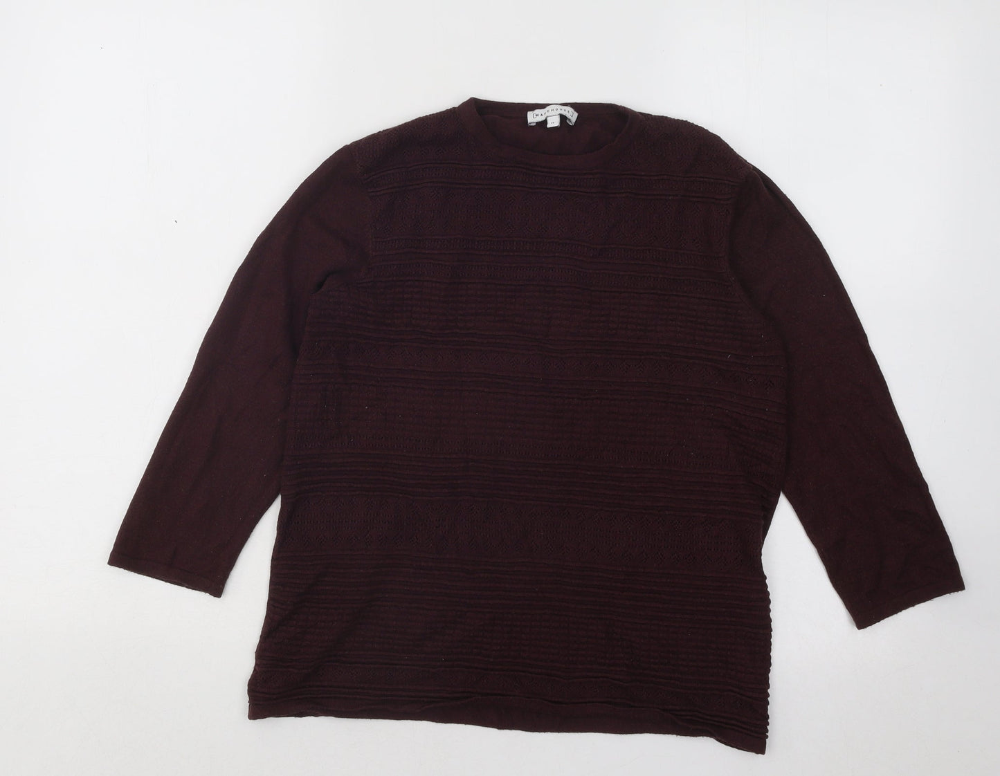 Warehouse Womens Purple Round Neck Geometric Viscose Pullover Jumper Size 12