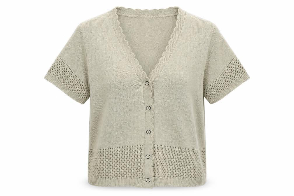 Softwear Womens Gold V-Neck Geometric Acrylic Cardigan Jumper Size L